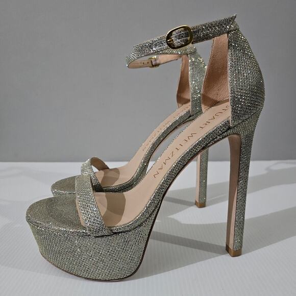 Stuart Weitzman Nudistcurve Hollywood Heel Womens Size 8 Platino Platform Sandal - Picture 1 of 15